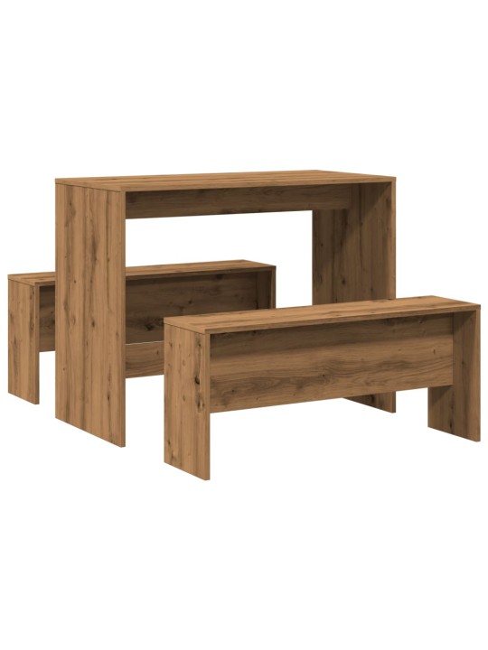 3dílná sada jídelního stolu a lavic dub artisan kompozit