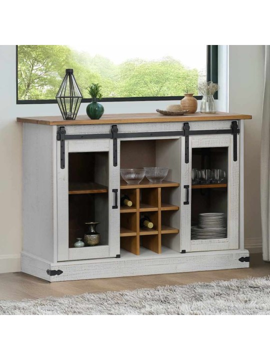 Příborník halden 2 posuvné dveře bílý 112x40x80cm masivní dřevo