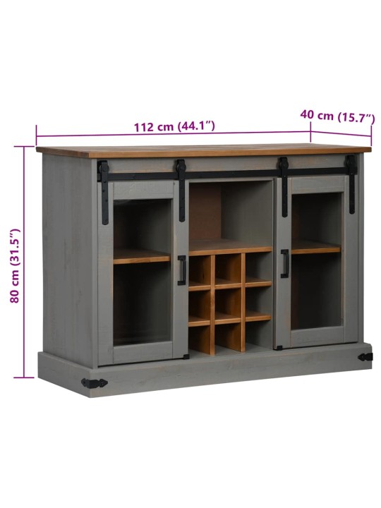 Příborník halden 2 posuvné dveře šedý 112x40x80cm masivní dřevo