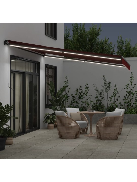 Ručně zatahovací markýza s LED světly burgundská 400 x 300 cm