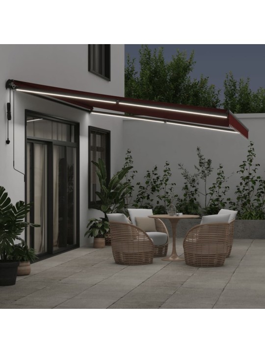 Automatická zatahovací markýza s LED burgundská 450 x 300 cm