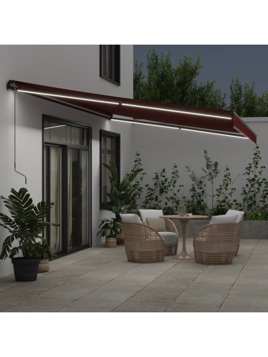 Ručně zatahovací markýza s LED světly burgundská 600 x 300 cm