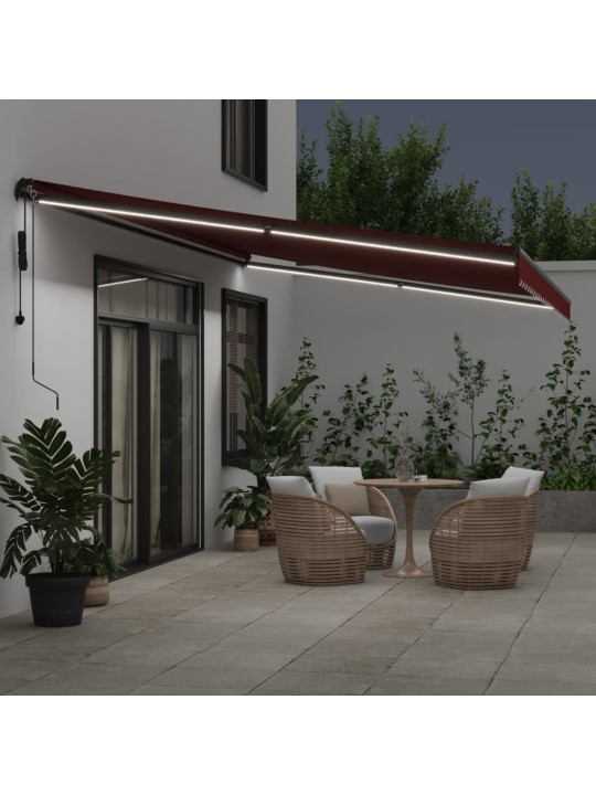 Automatická zatahovací markýza s LED burgundská 600 x 300 cm