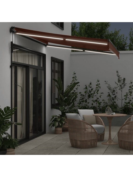 Automatická zatahovací markýza s led světly hnědá 300 x 250 cm