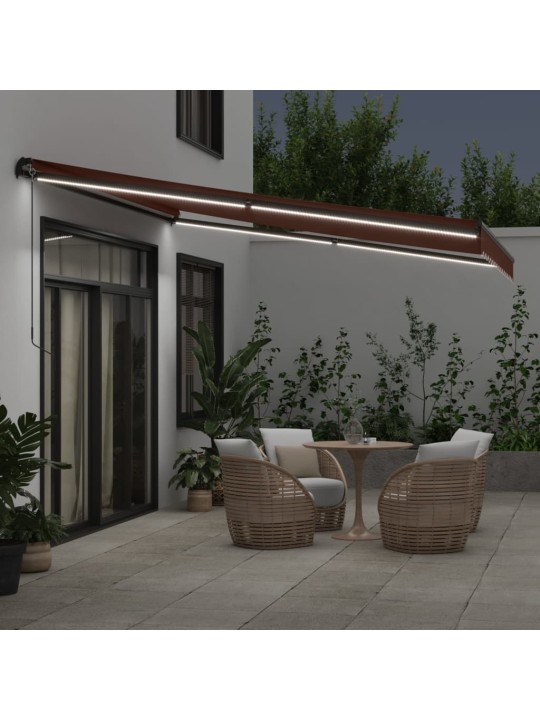 Ručně zatahovací markýza s LED světly hnědá 400 x 300 cm