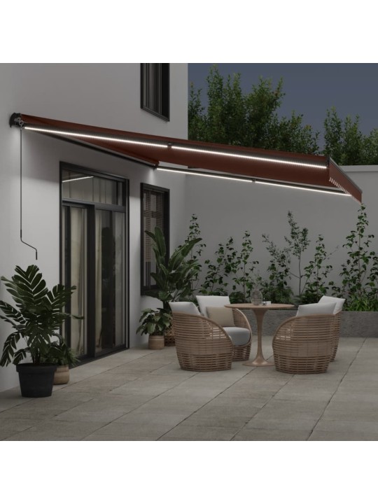 Ručně zatahovací markýza s LED světly hnědá 500 x 300 cm