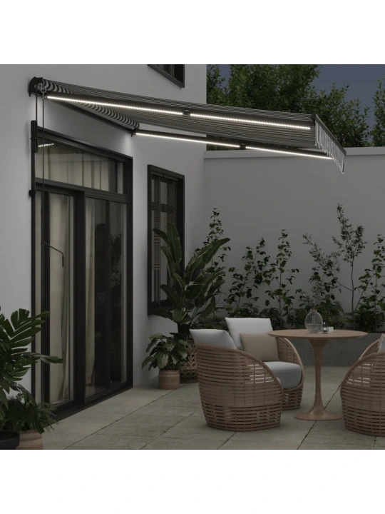 Automatická zatahovací markýza s led antracit a bílá 300x250 cm