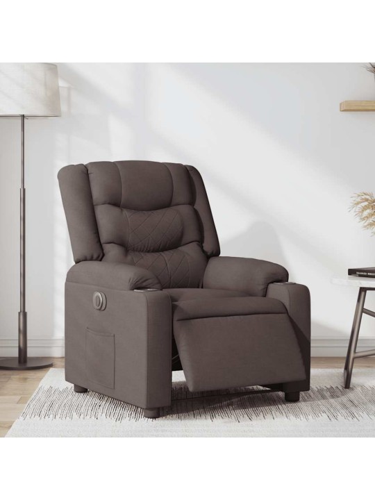 Elektrické polohovací křeslo tmavě hnědé textil