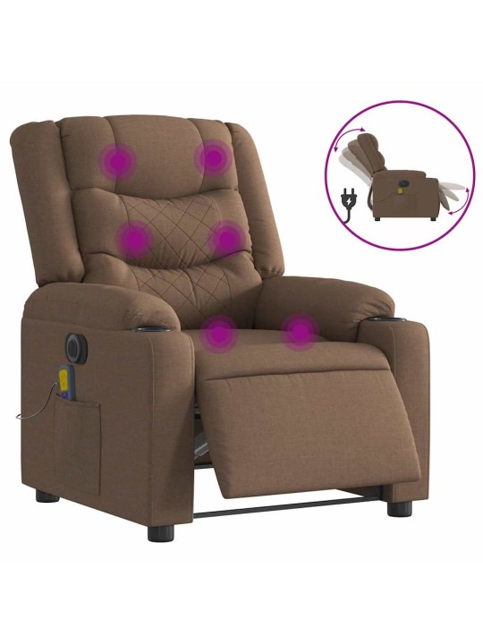 Elektrické masážní polohovací křeslo hnědé textil