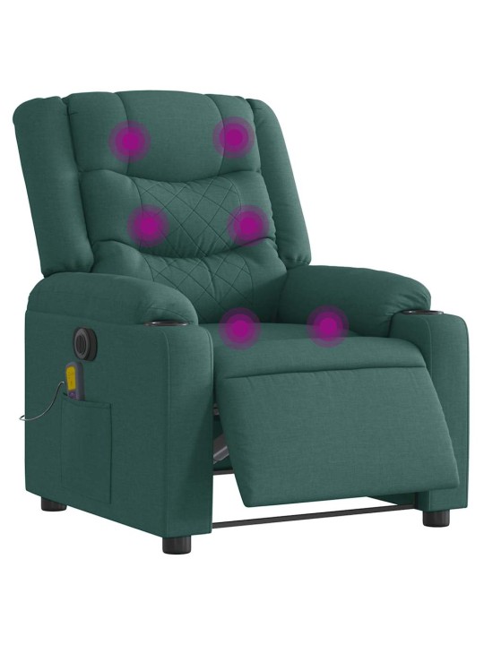 Elektrické masážní polohovací křeslo tmavě zelené textil