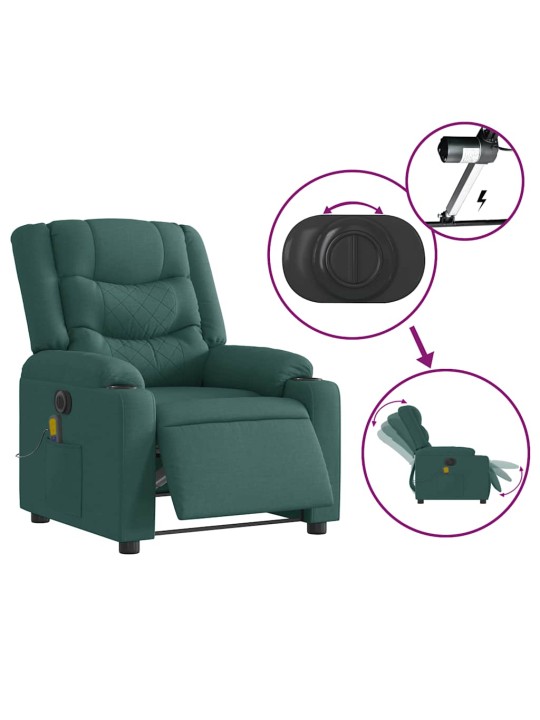 Elektrické masážní polohovací křeslo tmavě zelené textil