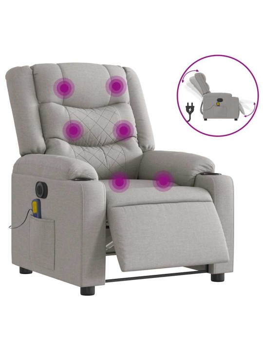 Elektrické masážní polohovací křeslo obláčkově šedé textil