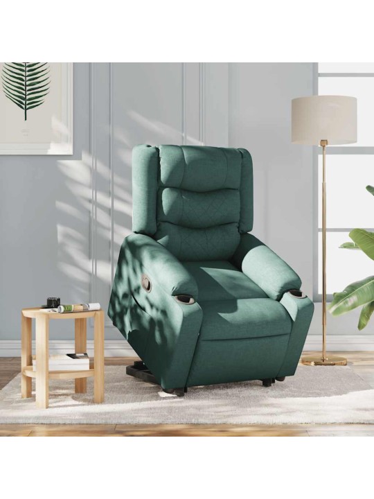 Zvedací polohovací křeslo tmavě zelené textil