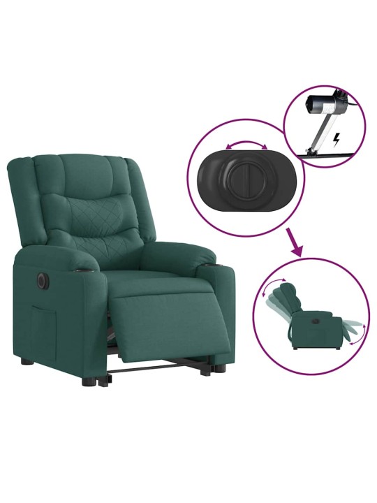 Elektrické zvedací polohovací křeslo tmavě zelené textil