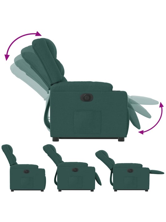 Elektrické zvedací polohovací křeslo tmavě zelené textil