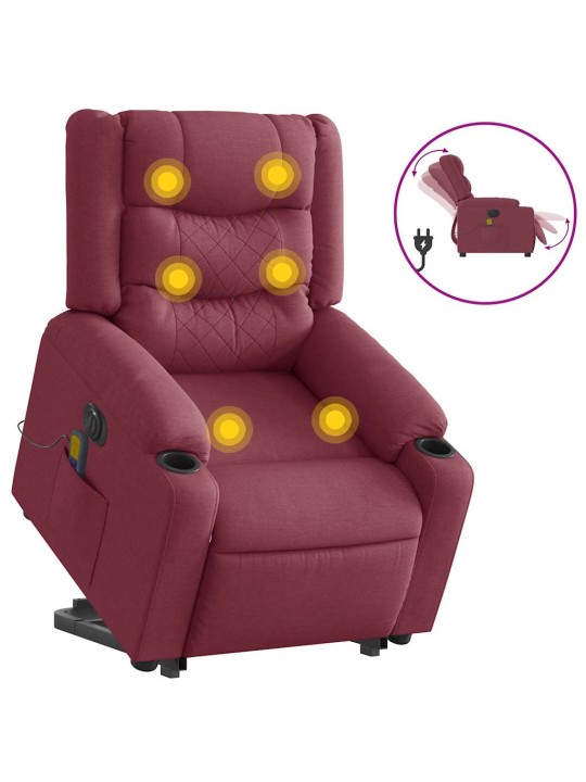 Elektrické zvedací masážní polohovací křeslo vínové textil