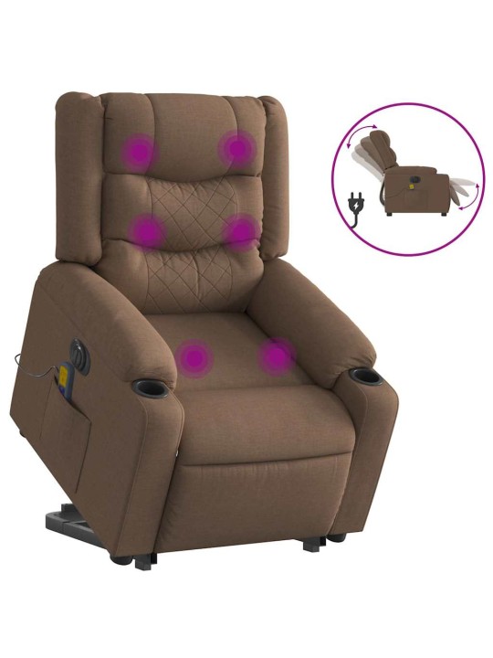 Elektrické zvedací masážní polohovací křeslo hnědé textil