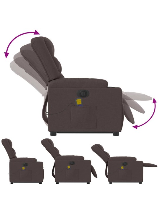 Elektrické zvedací masážní polohovací křeslo tmavě hnědé textil