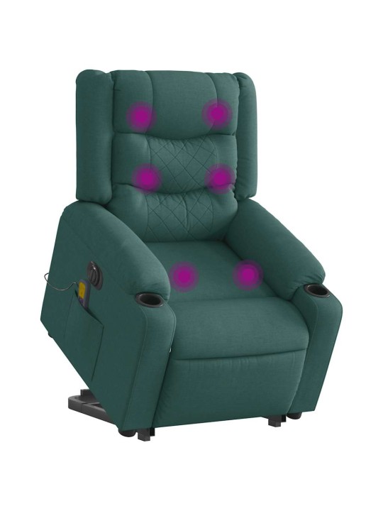 Elektrické zvedací masážní polohovací křeslo zelené textil