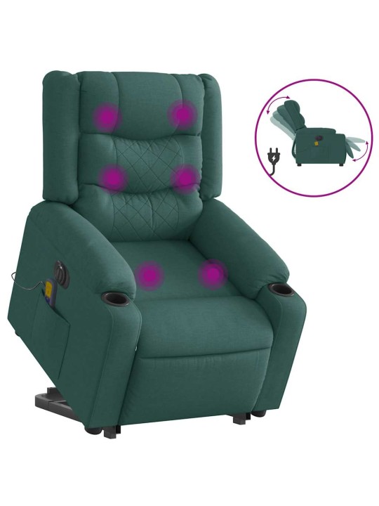 Elektrické zvedací masážní polohovací křeslo zelené textil