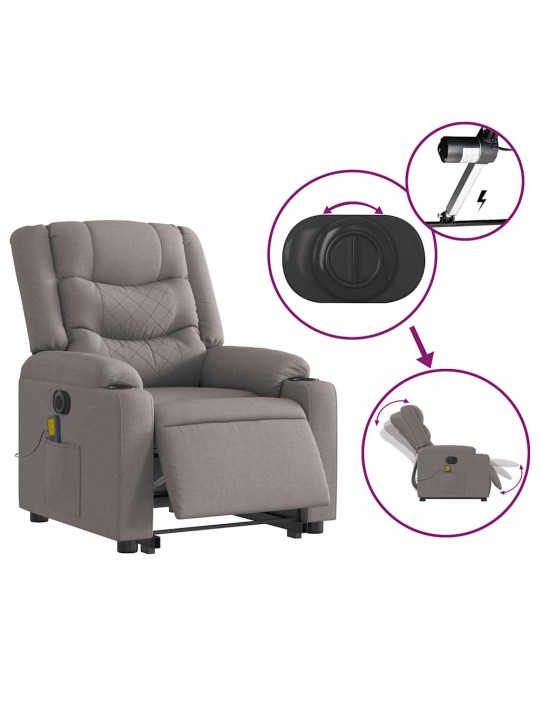 Elektrické zvedací masážní polohovací křeslo taupe textil