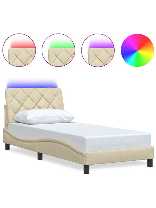 Rám postele s led bez matrace cream 80x200 cm látka