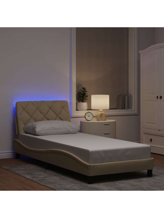 Rám postele s led bez matrace cream 80x200 cm látka