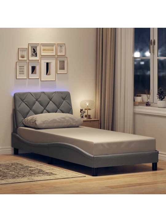 Rám postele s led bez matrace světle šedá 90x200 cm látka