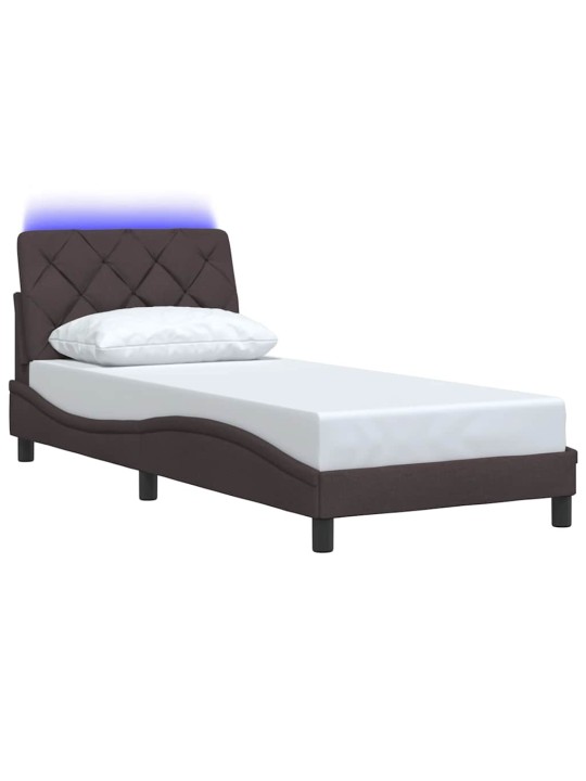 Rám postele s led bez matrace tmavě hnědá 90x200 cm látka