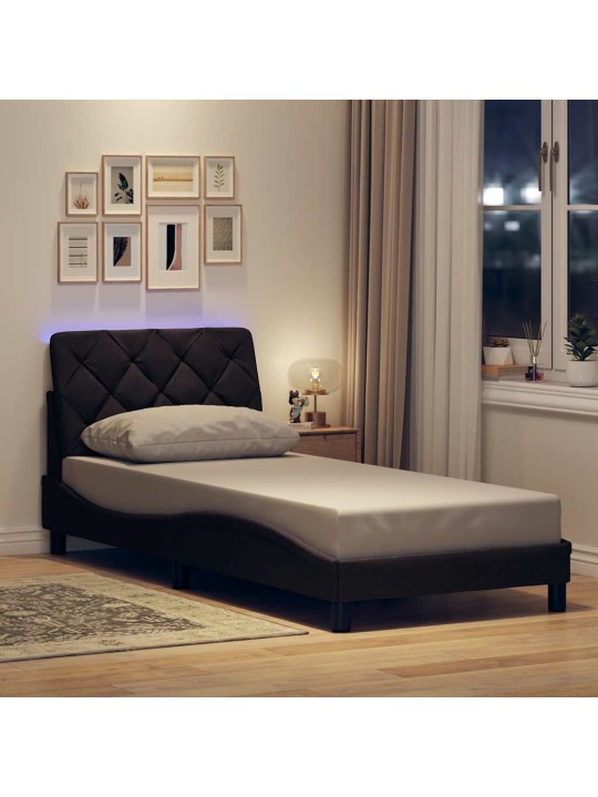 Rám postele s led bez matrace tmavě hnědá 90x200 cm látka