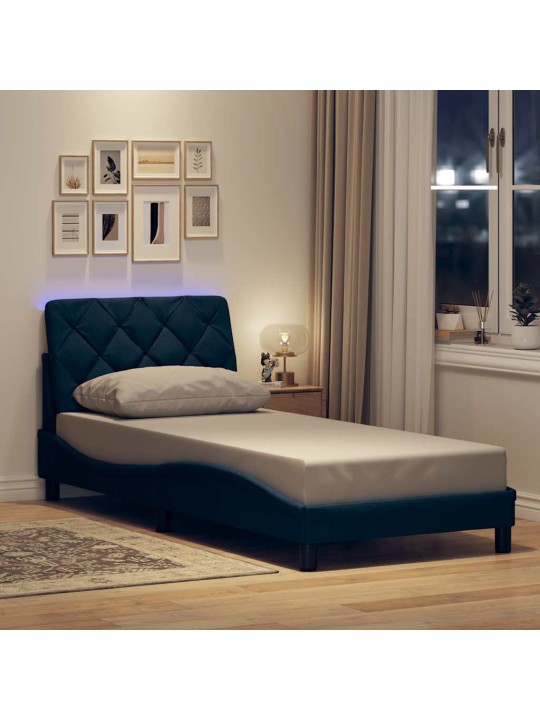 Rám postele s led bez matrace modrá 90x200 cm látka