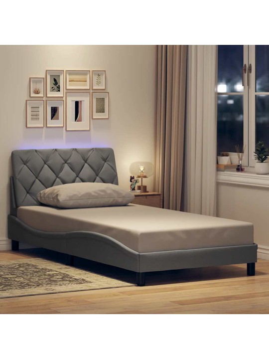 Rám postele s led bez matrace světle šedá 100x200 cm látka