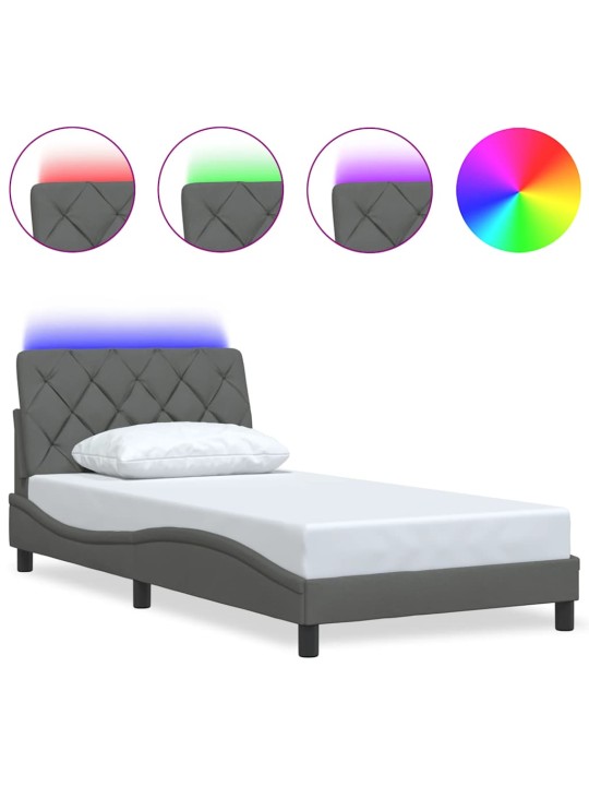 Rám postele s led bez matrace tmavě šedá 100x200 cm látka