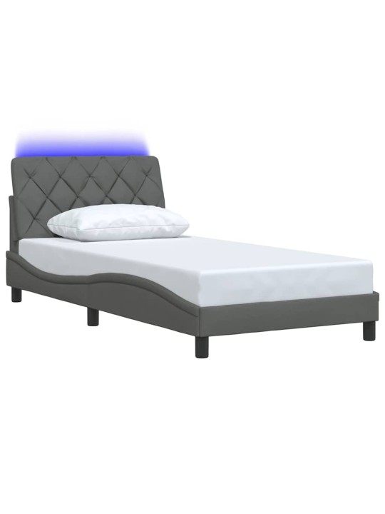 Rám postele s led bez matrace tmavě šedá 100x200 cm látka