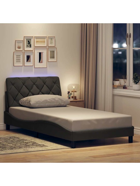 Rám postele s led bez matrace tmavě šedá 100x200 cm látka