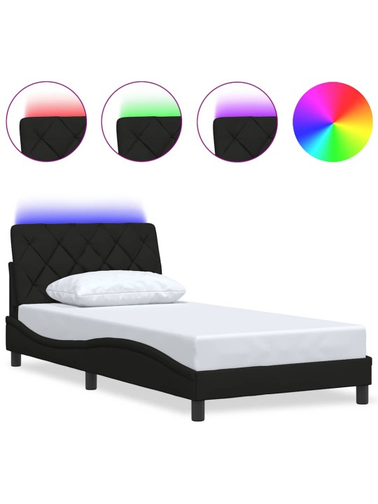Rám postele s led bez matrace černý 100x200 cm látka
