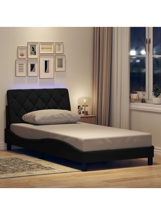 Rám postele s led bez matrace černý 100x200 cm látka