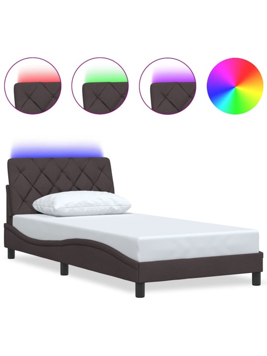 Rám postele s led bez matrace tmavě hnědá 100x200 cm látka