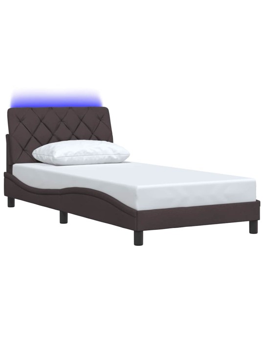 Rám postele s led bez matrace tmavě hnědá 100x200 cm látka