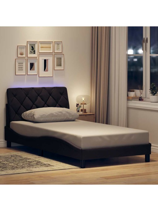 Rám postele s led bez matrace tmavě hnědá 100x200 cm látka