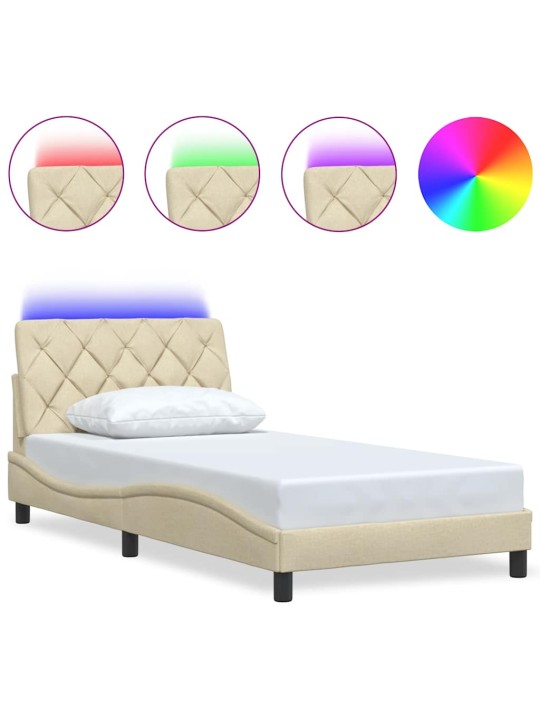 Rám postele s led bez matrace cream 100x200 cm látka