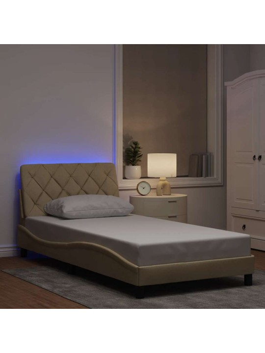 Rám postele s led bez matrace cream 100x200 cm látka