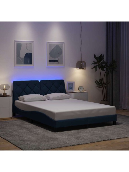 Rám postele s led bez matrace modrá 140x190 cm látka