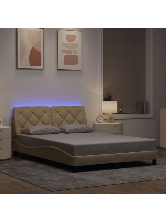 Rám postele s led bez matrace cream 140x200 cm látka