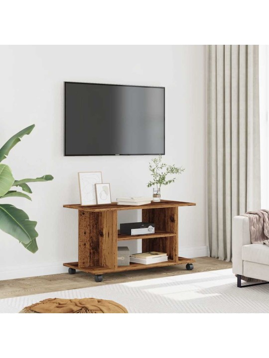 TV stolek na kolečkách old wood 80x40x45 cm kompozitní dřevo
