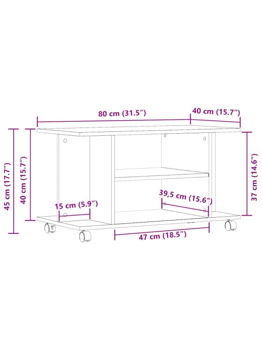 TV stolek na kolečkách old wood 80x40x45 cm kompozitní dřevo
