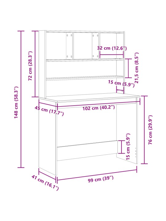 Psací stůl s policemi dub artisan 102x45x148cm kompozitní dřevo