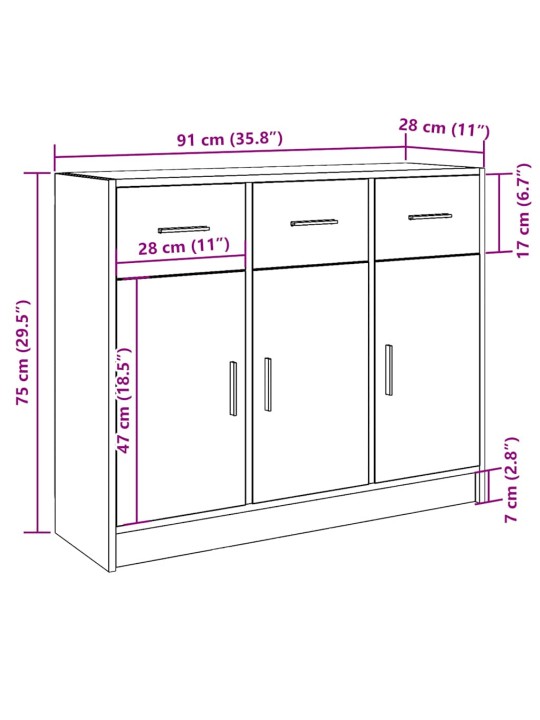 Příborník old wood 91x28x75 cm kompozitní dřevo