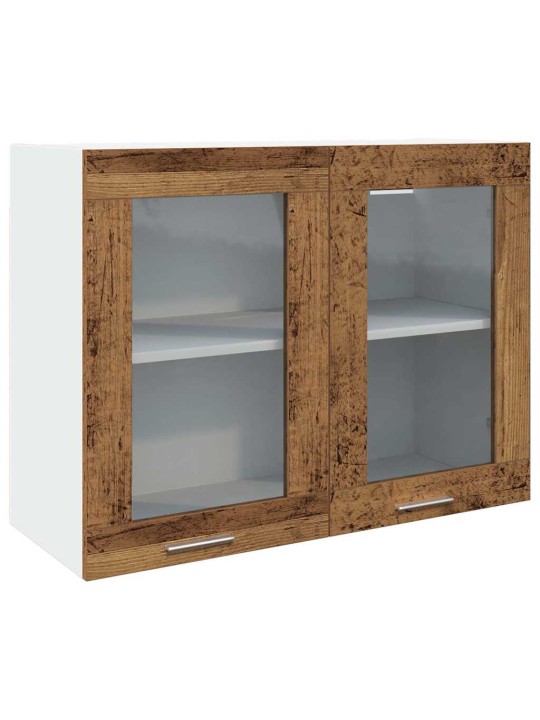 Horní prosklená skříňka old wood 80x31x60 cm kompozitní dřevo