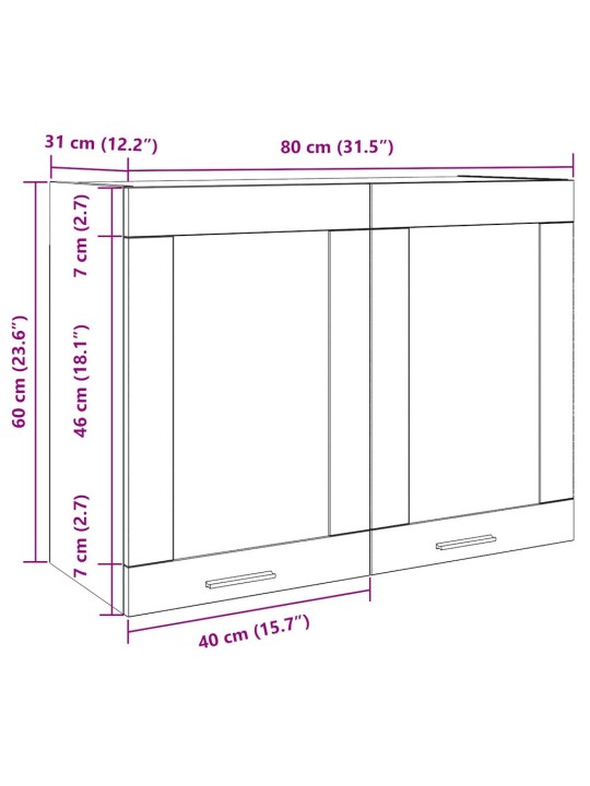 Horní prosklená skříňka old wood 80x31x60 cm kompozitní dřevo